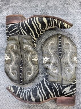 El General Stingray Zebra Print Cowboy Boots Size 9.5 Men’s